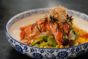 Grilled Salmon & Rice Poke Bowl