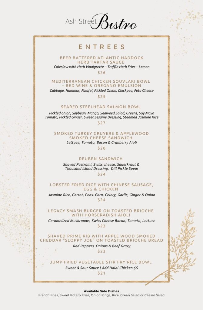 Lunch Menu in Ash Street Bistro - April 2026